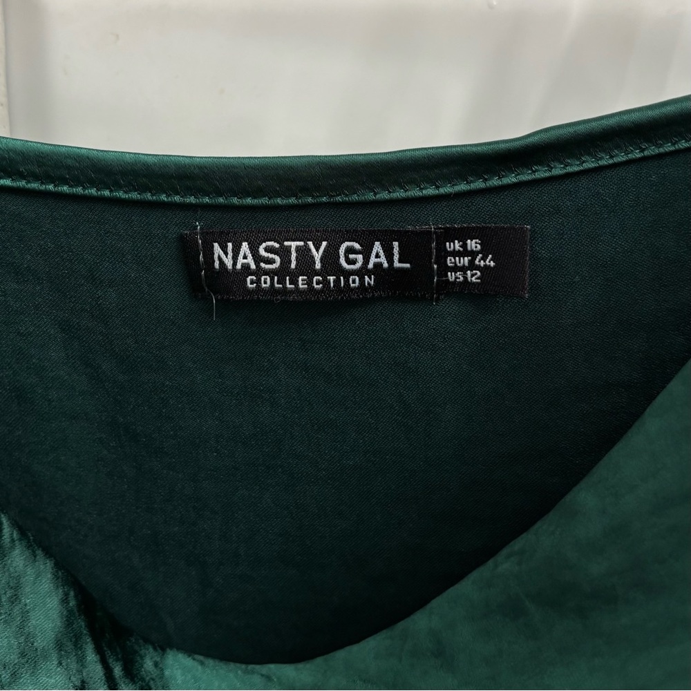 Nasty Gal Women’s 12 Cowl Neck Satin Slip Mini Dress, Green - Picture 5 of 7